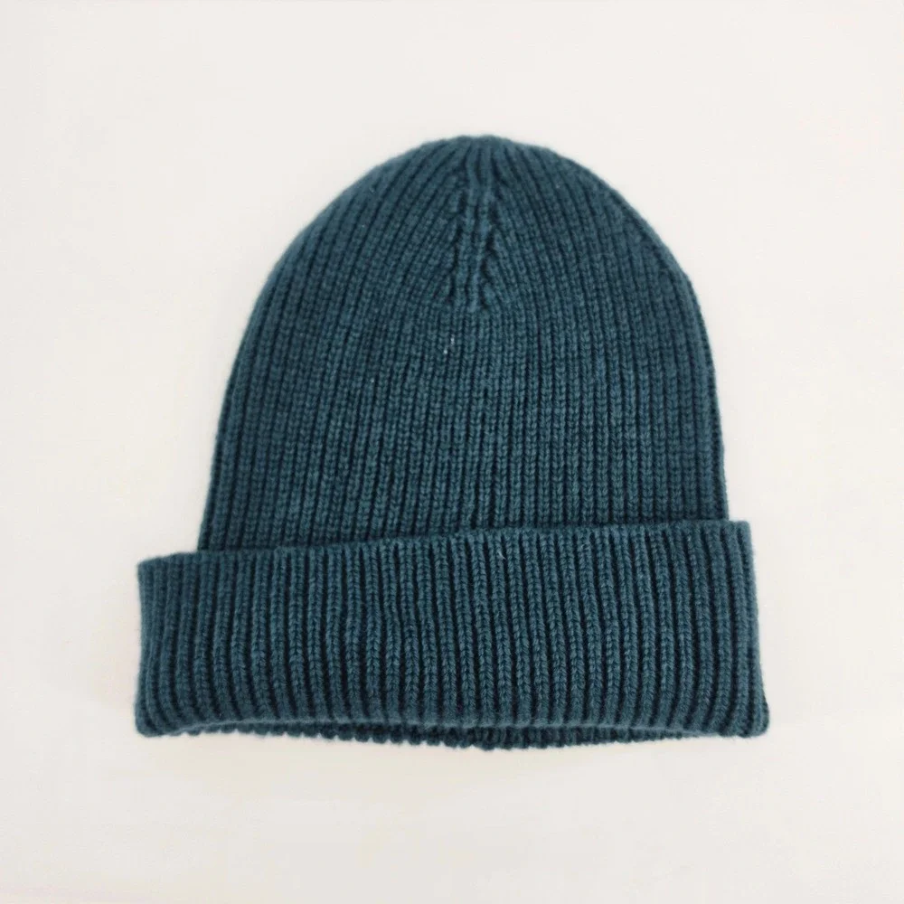 UGG Australia Beanie Hat Mens OS Teal Blue Ribbed Knit Cuffed Logo Patch Winter